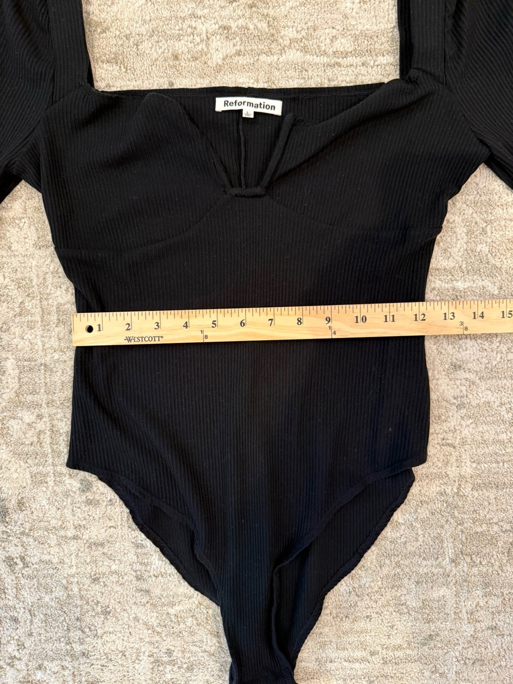 Reformation Heather Black Ribbed Tencel Sweetheart Bodysuit Size L - Picture 12 of 12